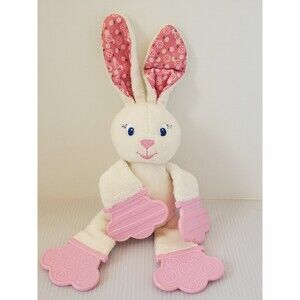 Bright Start Kids II Cream Bunny Rabbit Baby Teether Plush Toy White Pink Lovey